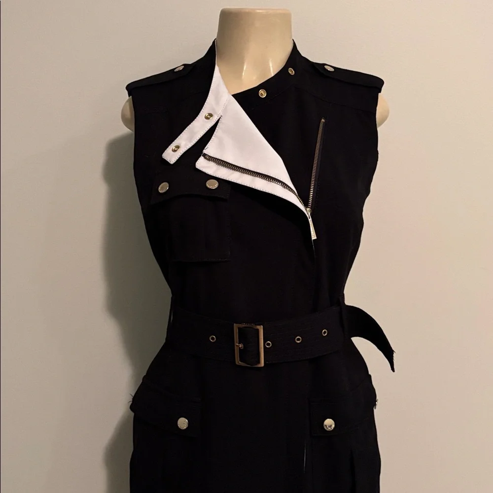Calvin Klein black luxe exposed zip belted utility dress size 8 - Picture 7 of 9
